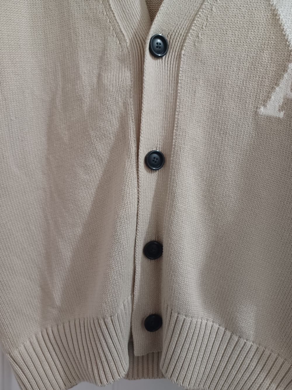 AMI Paris Beige Heart A Luxe Cotton Cardigan Sweater, L - Picture 7 of 12